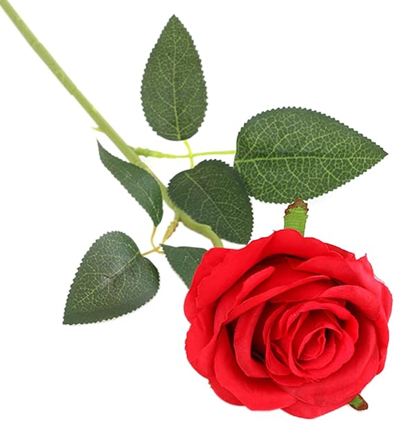 1 Red Rose, Artificial Rose Flower, Artificial Rose with Stem, Artificial Plant, Desktop Ornament, Wedding Home Office Garden Decoration