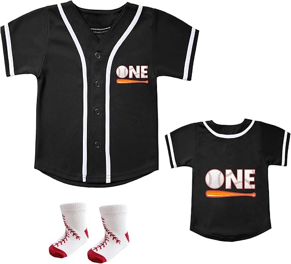 BAICAIYU Baby First Birthday Baseball Jersey and Socks Toddler Button Shirt 1st Birthday Outfit for Boys and Girls