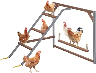 PETSFIT Chicken Perch for Coop-Solid Wood and Rustproof Iron Roosting Bar with Swing - Ideal for Backyard Poultry, Chicken Coops, and Farms-Easy to Assemble and Clean