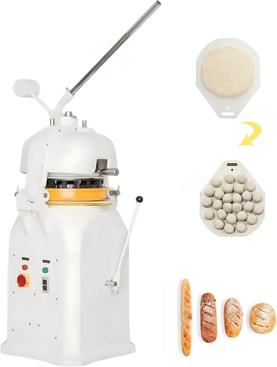 Dough Divider Rounder 26pcs Dough Dividing Rounding Machine Semi-Automatic Dough Portioning Roller 1.76oz-5.29oz(50g-150g) Dough Ball Maker with 3 Rolling Disc for Pizza Pastry Bakery 110V