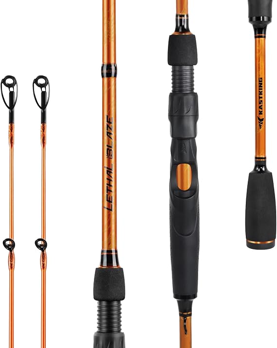 KastKing Lethal Blaze TwinTip Spinning & Casting Fishing Rods | 2-Piece Rods with Extra Tip, IM6 Graphite Blanks, Tangle-Free Stainless Steel Guides, EVA Handle, Drop Shot Hook Keeper