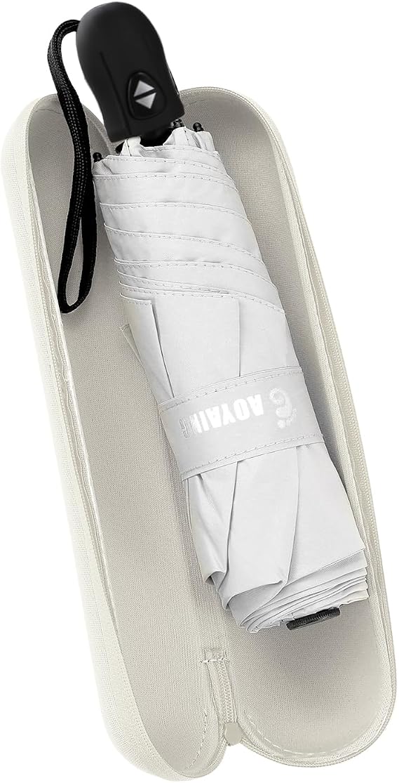 GAOYAING Compact Auto Travel Umbrella - 10.3" Folded, UPF 50+ UV Protection, Lightweight 9.3oz with Case