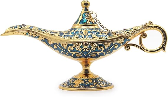 Classic Vintage Aladdin Magic Genie Costume Lamp Home Table Decoration & Gift, Golden Blue