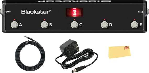 Blackstar FS-12 Multi-Function 5-Button Foot Controller Bundle with Power Supply, Instrument Cable, and Austin Bazaar Polishing Cloth