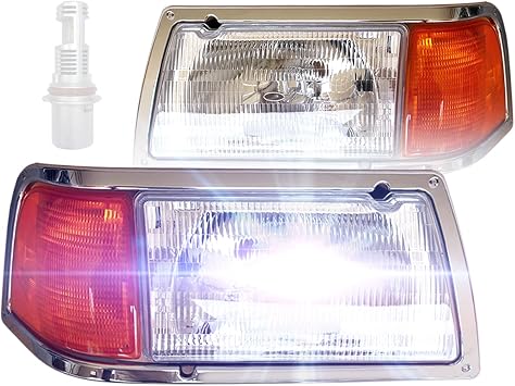 Headlight With Adjusters and Corner Lamp and Chrome Bezel with LED Bulbs- Driver and Passenger Side (Fits Peterbilt 375 385 Trucks)