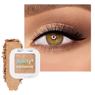 Golden Brown Glitter Single Eyeshadow Neutral Shimmer Eye Shadow, Daily Waterproof Long-Lasting Eyeshadow Powder Palette for Women Eye Makeup sombras para ojos 06
