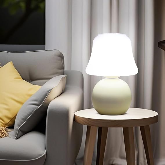 MLOQI Mushroom Table Lamp Aesthetic Glass Room Decor, Cute Night Light (Yellow B) [Energy Class E]