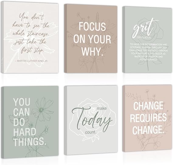 KAIRNE Neutral Floral Motivational Quote Wall Art Prints 8 x 10inch x 6