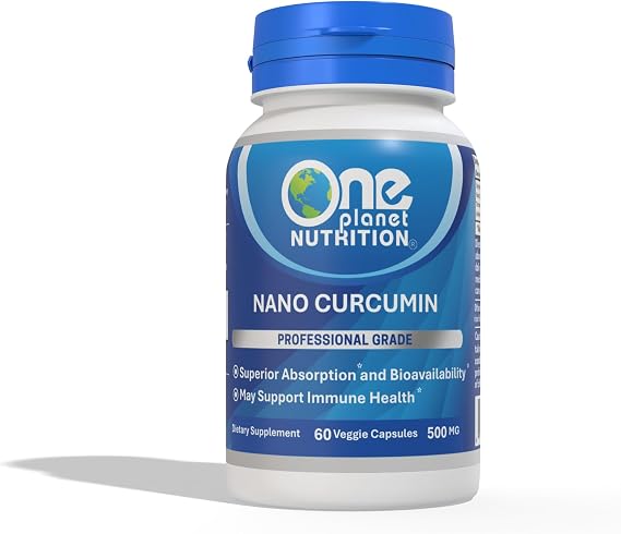 One Planet Nutrition Nano Curcumin 500 mg Veggie Capsules (60 Servings), Nano for High Absorption, Supports Overall Wellness, Non-GMO, Vegan, Gluten-Free
