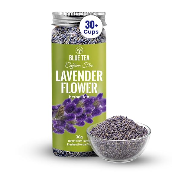 BLUE TEA - Lavender Tea - 1.05 Oz (30+ Cups) Loose | Relaxation & Stress Relief | Calming Tea | Caffeine Free - Herbal Tea - Flower Based - Natural - Non-Bitter | Reusable Pet Jar