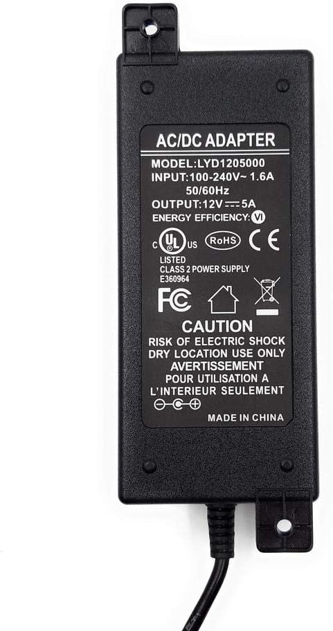 [UL Listed] PoE Texas 12V 5A 60W AC DC Power Supply Adapter, Input 100V~220V, Output 12 Volt 5 Amp 60 Watt (PS-12v60w)