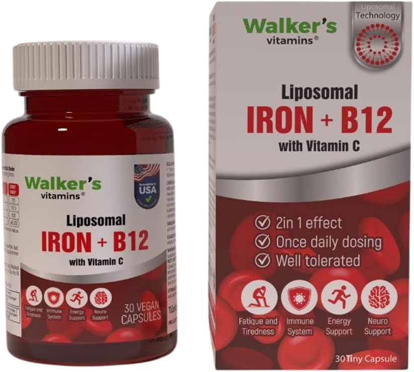 Walker's Vitamins Lipozomal B12 Demir C vitamini Methylcobalamin (Metilkobalamin) Krom Pikolinat 30 Enerji Kapsül