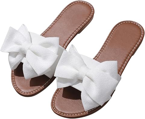 GORGLITTER Women's Bow Flat Sandal Open Toe Slippers Comfy Trendy 2025 Summer Beach Sandals Lightweight