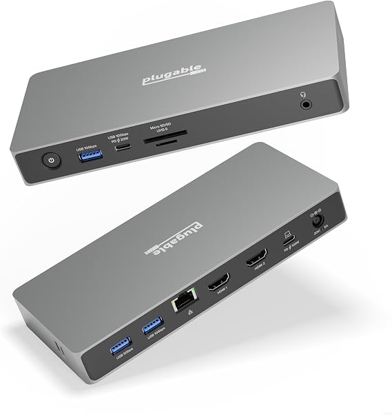 Plugable USB C Docking Station Dual Monitor, 11-in-1, USB4 40G 100W Laptop Charging Dock for Windows and Thunderbolt, 4K HDMI 2.1 upto 120Hz, 2.5Gbps Ethernet, SD Reader, 20W USB-C Charging Driverless