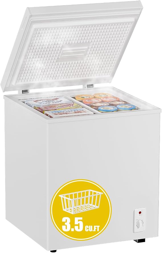 3.5 Cu. Ft Chest Freezer - Small, Quiet Space-Saving Deep Freezer - White