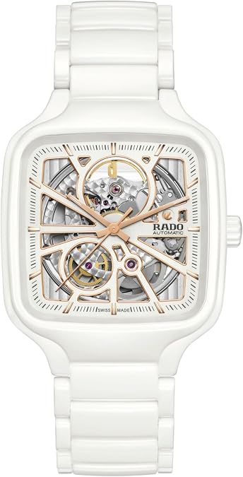 Rado - True Square Open Heart - Unisex Automatic Swiss Watch - 38mm Square White Dial - White High-Tech Ceramic Bracelet - R27073012