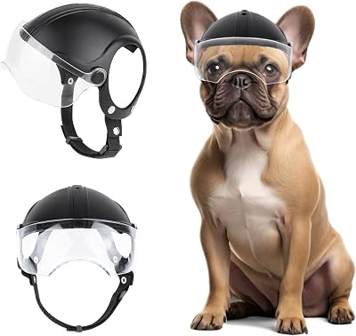 PETLESO Dog Helmet with Anti-UV Clear Goggles, Small Dog Motorcycle Helmet with Ear Holes, Drop-Down Biking Helmet, Adjustable Hat for Small Dogs Heads Protection