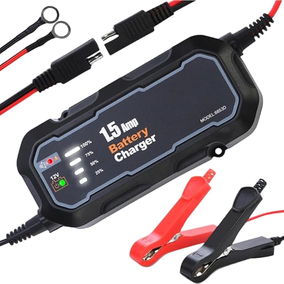 12V 1500mA Sealed Lead Acid (SLA) Battery Charger Automatic Smart Motorcycle Charger Maintainer for Car/RV/ATV/Boat Battery Trickle Charger with Short Circuit Protection
