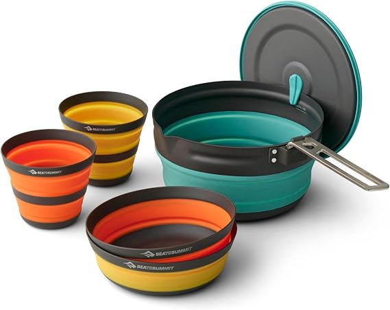 Sea to Summit Ultralight Folding Kitchen Set for 2 Person (1 Pot, 2 Bowls, 2 Cups) Food Grade Silicone, Hard Anodized Aluminum, # gray