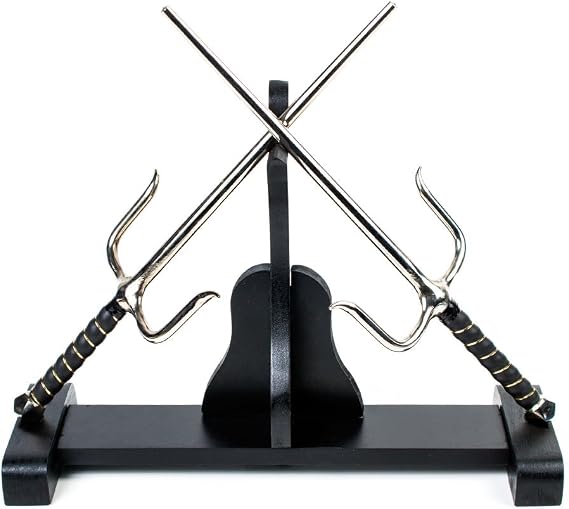 Tiger Claw Kobudo Stand - Sai Kama Display Stand - Black Wooden Stand