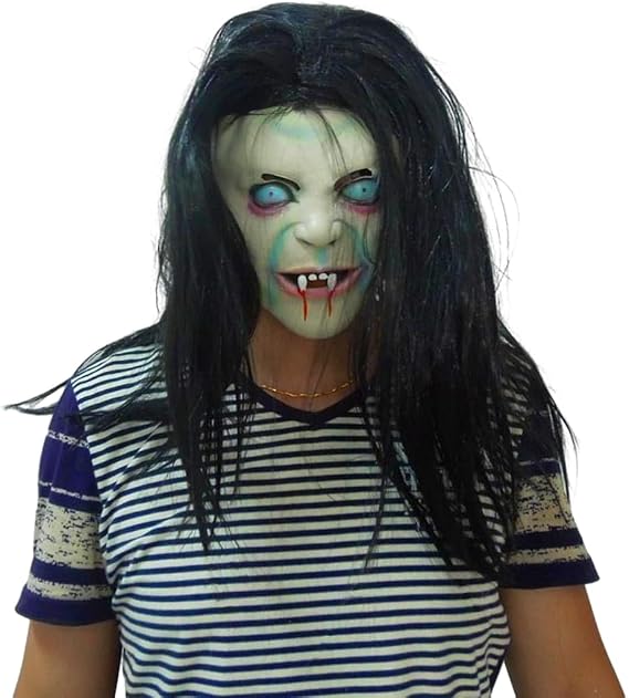 PENINSULA LOVE Creepy Ghost Mask Halloween Witch Mask with Hair,Horror Zombie Mask Wig Scary Costume Mask for Women Cosplay