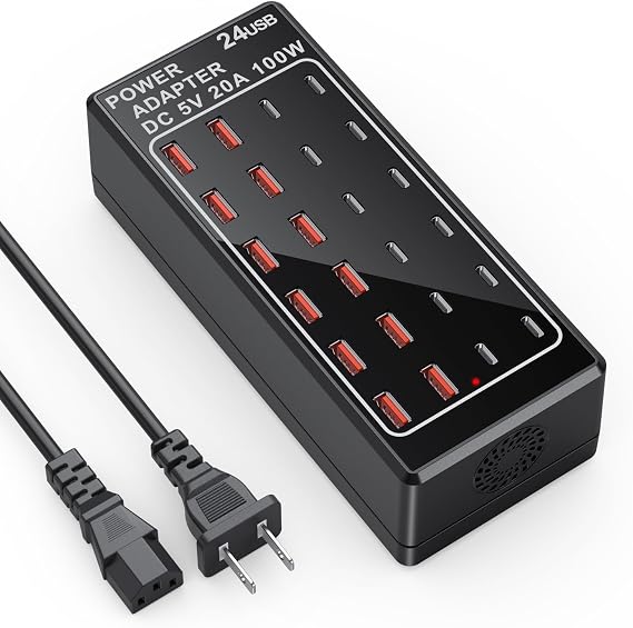 USB Charger Station, C Charging Block, 100W 20A 24 Port Multiple USBCharger Desktop Wall Charger Hub 12 USB A 12 USB C Compatible for Apple iPhone, iPad, Samsung Galaxy, Laptop, Pixel, Phones