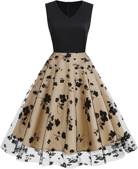 Vintage Dress for Women 1950s Tea Party Embroidered Butterfly Floral A-line Cocktail Homecoming Dress