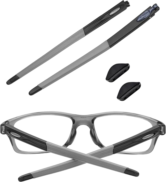 Well-aimed Replacement Temples Arms Legs/Black Nosepads Rubber kit for Crosslink Pitch OX8037, Crosslink 0.5, Crosslink High Power, Crosslink MNP Glasses, Perfectly Fit, Accessory Kit - Gray