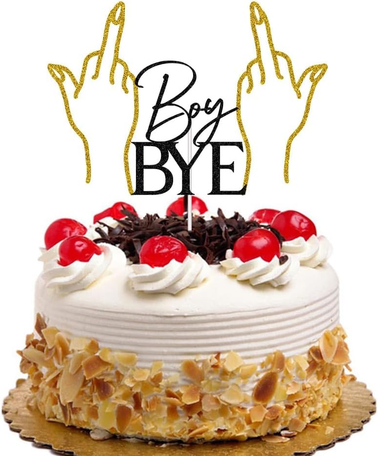 Boy Bye Cake Topper, Divorce/Break-up/Finally Done/Freedom/Single Cake Decor, Divorced Party Decorations Supplies Black & Gold Glitter