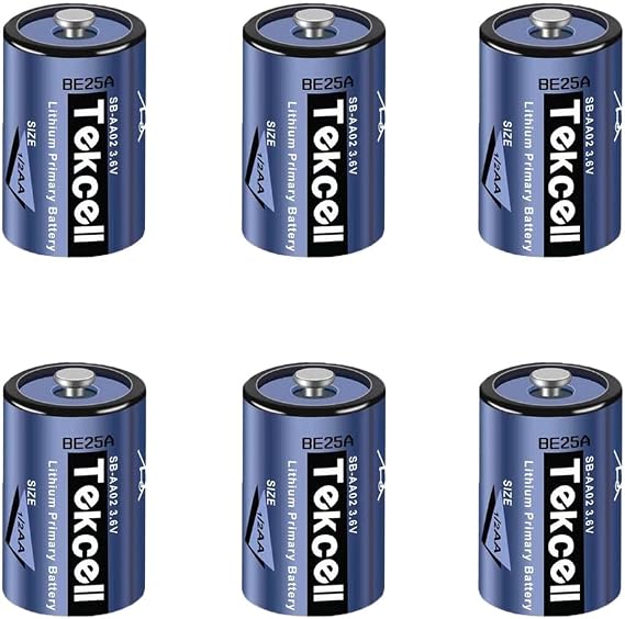 6 Pack Tekcell SB-AA02 3.6V 1200mAh 1/2AA Lithium Battery for ADT LS14250 PLC Battery (no Plug)