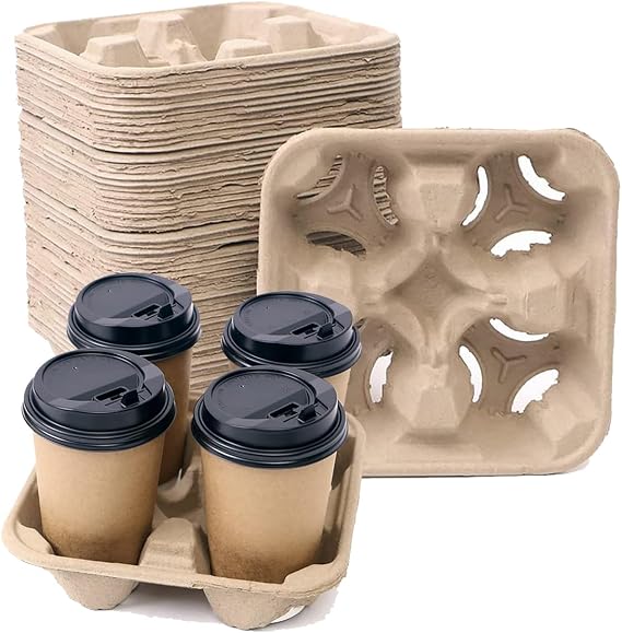 Compostable 4-Cup Drink Carrier for 8-32 oz Cups