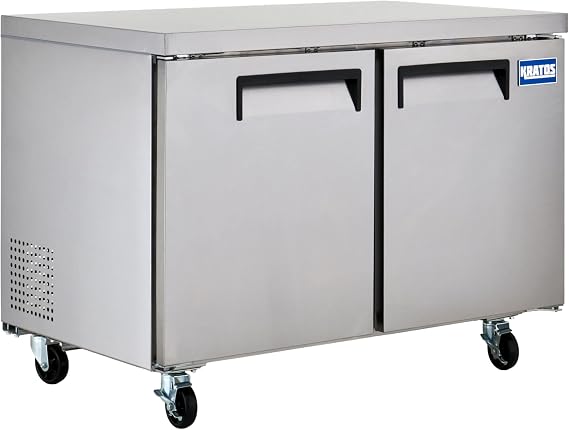 Kratos Commercial Undercounter Refrigerator, 48" Wide Mobile 2 Door Refrigerator, Stainless Steel Interior and Exterior, 115V, 11.9 Cubic Ft. (67K-301)