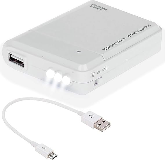 Portable AA Battery Travel Charger for LG Aristo and Emergency Re-Charger with LED Light! (Takes 4 AA Batteries) [White]