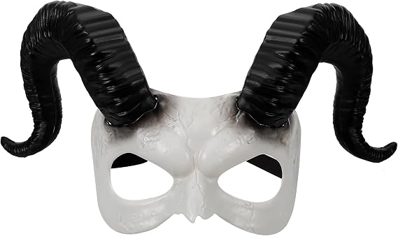Mask - Demon Devil Mask Half Goat Ram Horns Animal Cosplay Realistic Scary Horror Headgear for Halloween Cosplay Party Carnival Costume