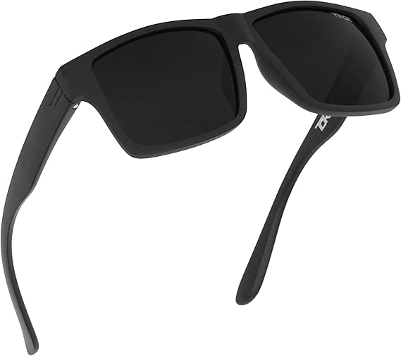 TOROE TR90 Square Frame Grade A Polarized Black Emblem Sunglasses with Anti-Reflective Water Repellent Polycarbonate Lenses, Matte Black Frame., One Size, Matte Black Frame, Free size
