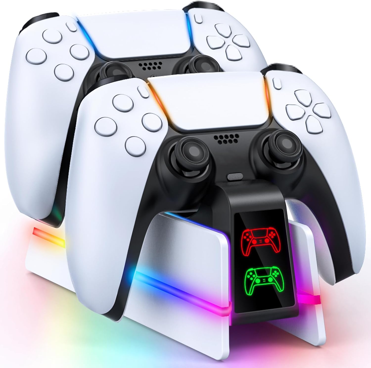 ZRZLMVP PS5 Controller Charger - RGB Charging Dock for Playstation 5, 2.5H Fast Charge Controller Stand and Docking Station for PS5/Slim/Pro, PS5 Accessories with Charge Cable & Led Light Indicator