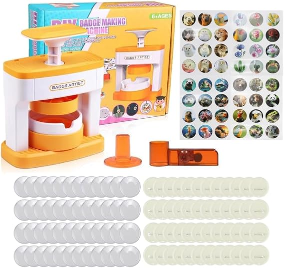 Badge Making Kit for Kids, DIY Badge Making Machine, 55mm Button Maker Machine Kids with 48 Button Parts, 4 Cute Stickers & Circle Cutter, Pin Badge Maker Machine for Boys Girls Party Gift (B)