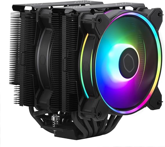 Cooler Master Hyper 622 Halo Black Dual Tower CPU Air Cooler, 120 Halo2 PWM Fan, Dual Loop ARGB, 6 Copper Heat Pipes, Nickel-Plated, 154mm Tall, AMD Ryzen AM5|AM4, Intel LGA 1851|1700|1200 Brackets
