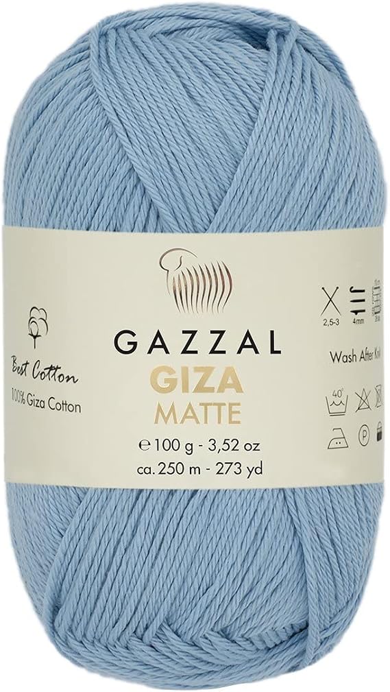 Gazzal Giza Matte, 100% Mercerized Cotton, Each 1.76 Oz (50g), 273 Yrds (250m), Soft, Fine 1, 100% Giza Cotton, for Summer Garments, Accessory Projects, and Amigurumi (5574)