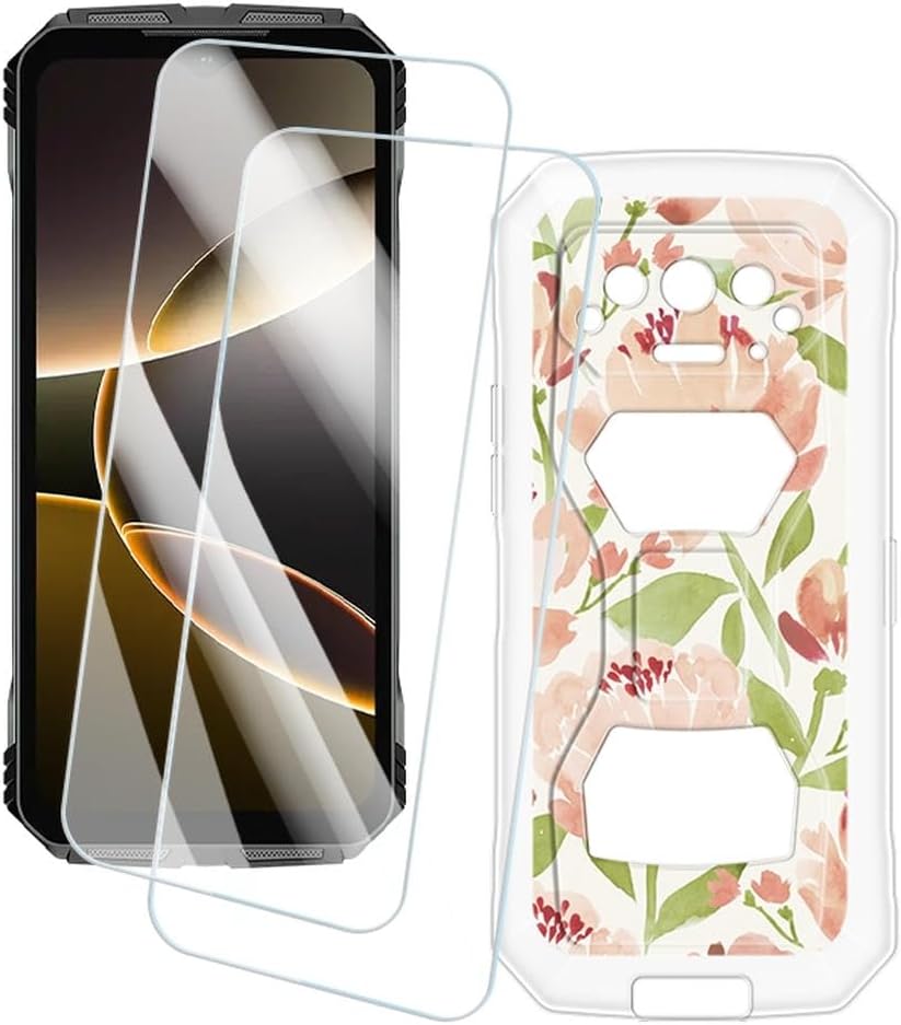 2個セット スクリーンプロテクター + ケース Doogee V Max S 5G 6.58 インチ との互換性あり アーティスティックカスタムプリントカバーと強化ガラスフィルム スクラッチ防止 花