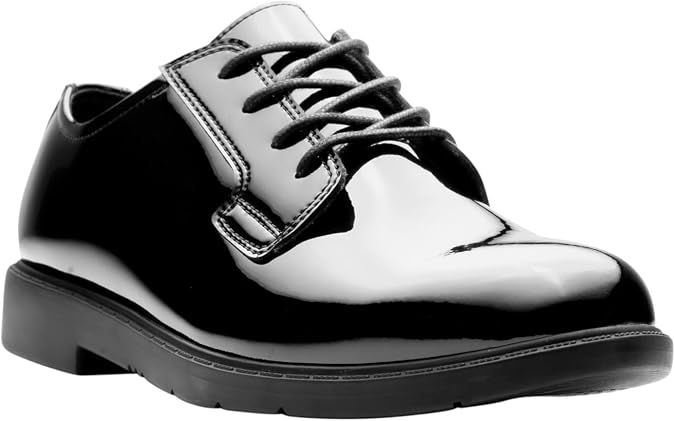 Belleville BV202 Black Uniform High Gloss Dress Oxford | Hi-Gloss Upper, Moisture-Wicking Lining, Flexible Cement Construction, Non-Marking TPR Outsole, Low-Quarter Design