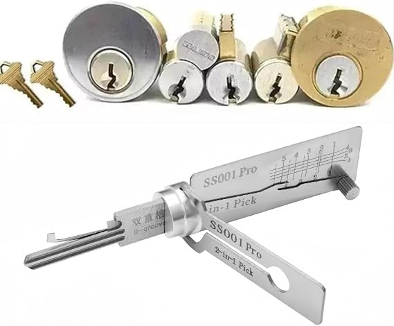 SS001 Pro Stainless Steel Key Decoder,2 in 1 Lock Pick Key Decoder,Master Key Decoder,Stainless Steel Car Key Reader,Lock Picking kit for Beginners,Lo/ck Pick Decoder for Auto,Descoder and Pick Tools
