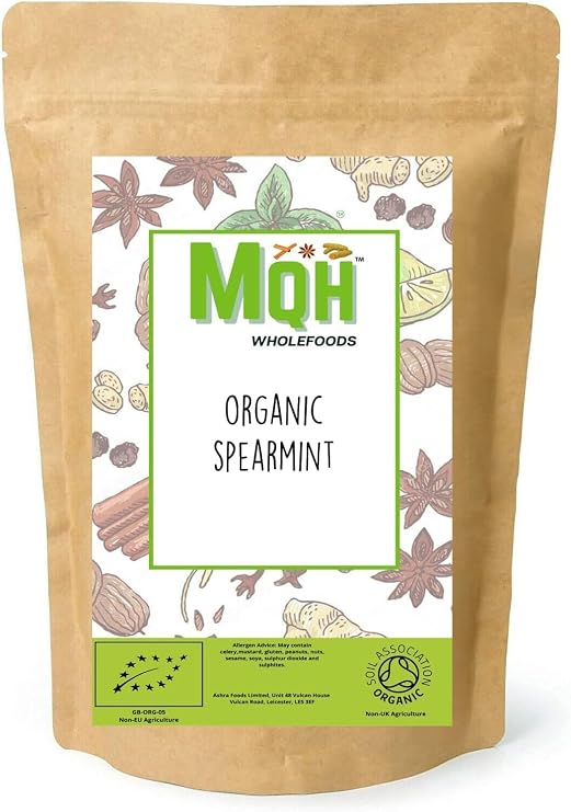 MQH Wholefoods ORGANIC SPEARMINT Herbal Tea Fine Cut Mint Leaves Premium Quality! Soil Association Certified (50g)