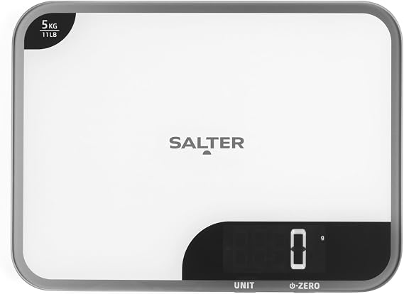 Salter 1064 WHDR Digital Kitchen Scale - 5kg Capacity, Easy Read Display, Add &Weigh/Tare Function, Measure Liquids in ml/fl.oz, Glass Platform for Baking & Cooking, Batteries Included, 17 x 23 x 1cm