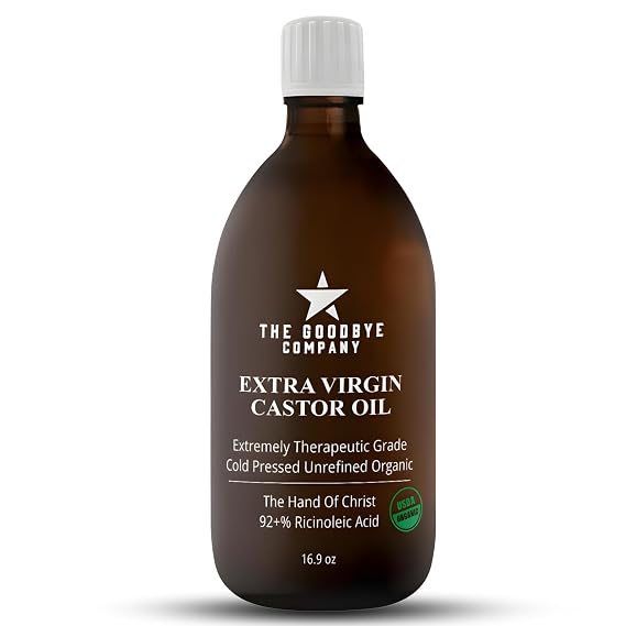 GoodBye Company USDA Organic Cold-Pressed Castor Oil, 16.9 oz Bottle | USDA Organic Cold-Pressed Castor Oil, Hexane-Free, Extra Virgin, Food Grade Pure Castor Oil for Hair, Skin, Lashes & Brows.