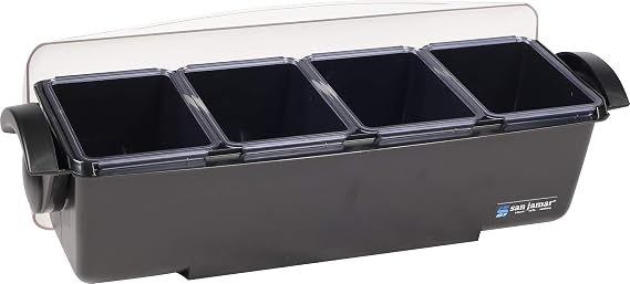 San Jamar Dome Garnish Center 4 Tray with Dome Lid for Kitchen, Bar, and Restaurants, Plastic, 12 Pints, Black