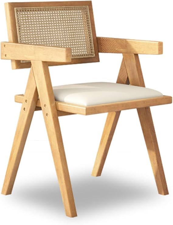 Solid Wood Nordic Dining Chair, Rattan Chair, Leisure Chair, Armchair, Backrest Chair, Wabi-Sabi Style Chair