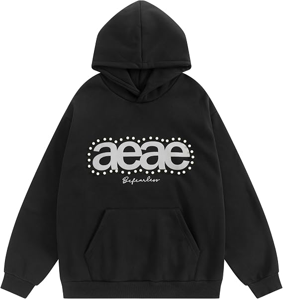Vamtac Mens Oversized Hoodies Letter Pearl Printed Hoodie Casual Hooded Sweatshirt Trendy Pullover Streetwear Tops