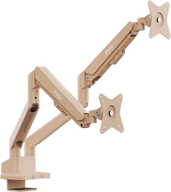 Pixio PS1D Wave Beige Dual Monitor Arm Stand Desk Mount - Fits up to 32 inches Monitors and up to 19.8lbs. VESA Compatibility and Integrated Cable Management