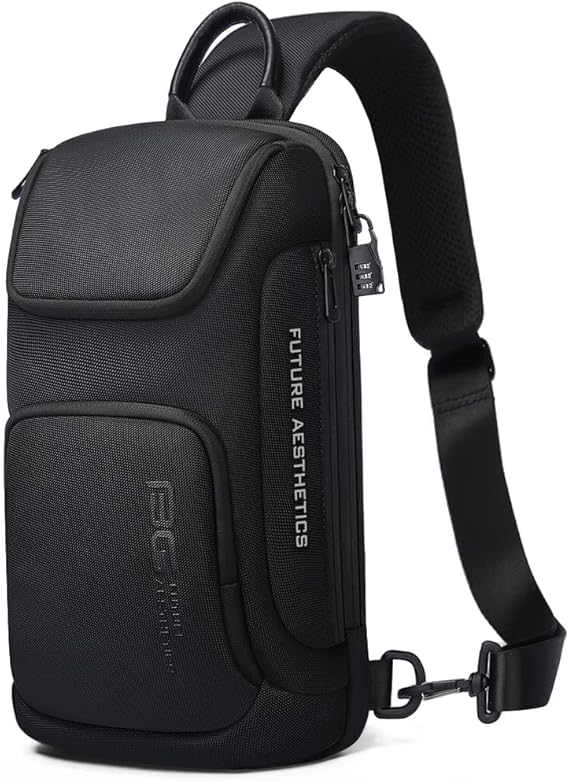 BANGE Sling Bag Men Shoulder Bag Crossbody Sling Backpack for Men, Black, 8.4 x 21.8 x 32.8 cm, Weekend Outdoor Hiking Work Business Casual Daily Street Fashion Classic